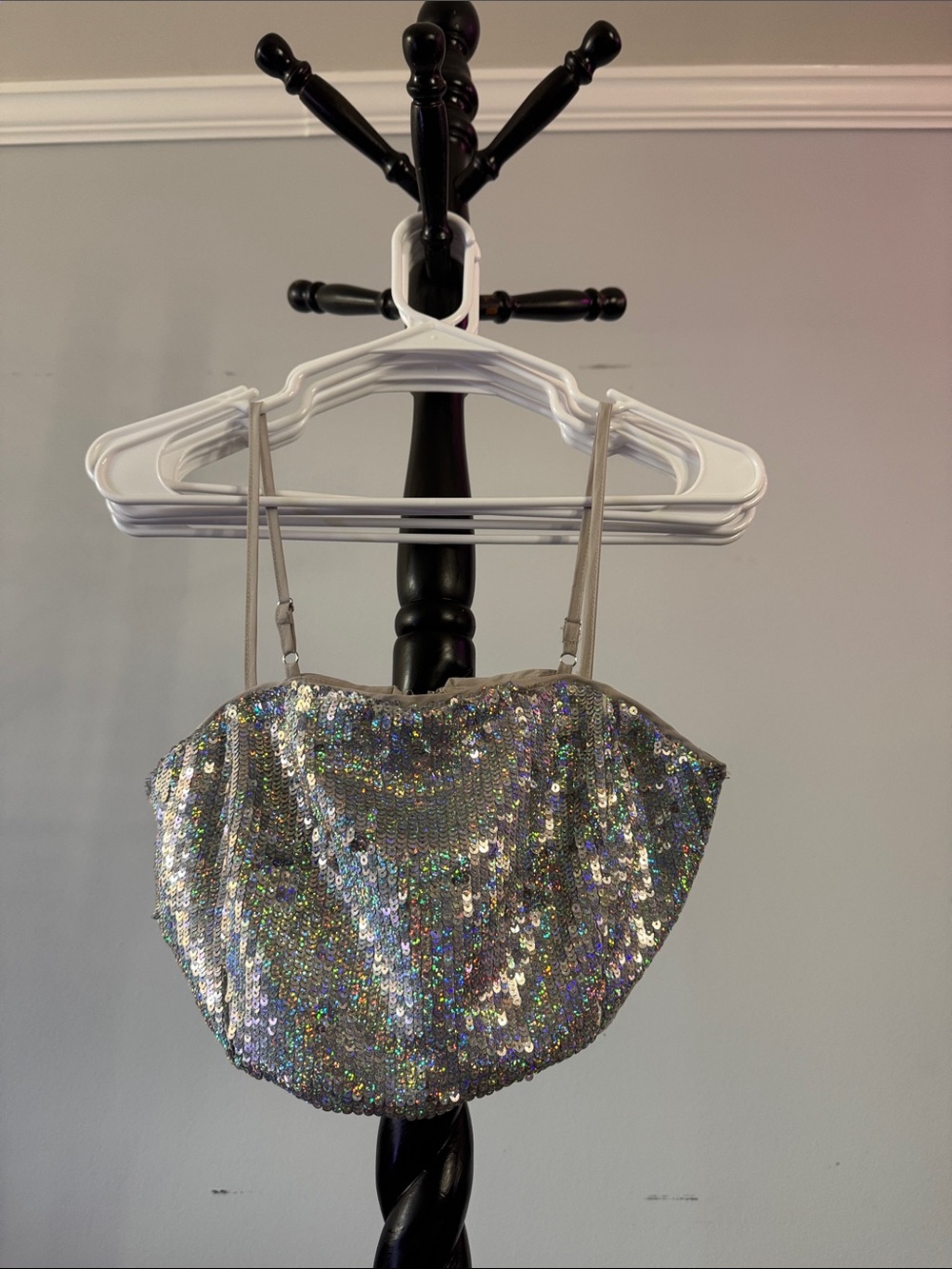 Gianni Bini Silver Sequin Crop Top